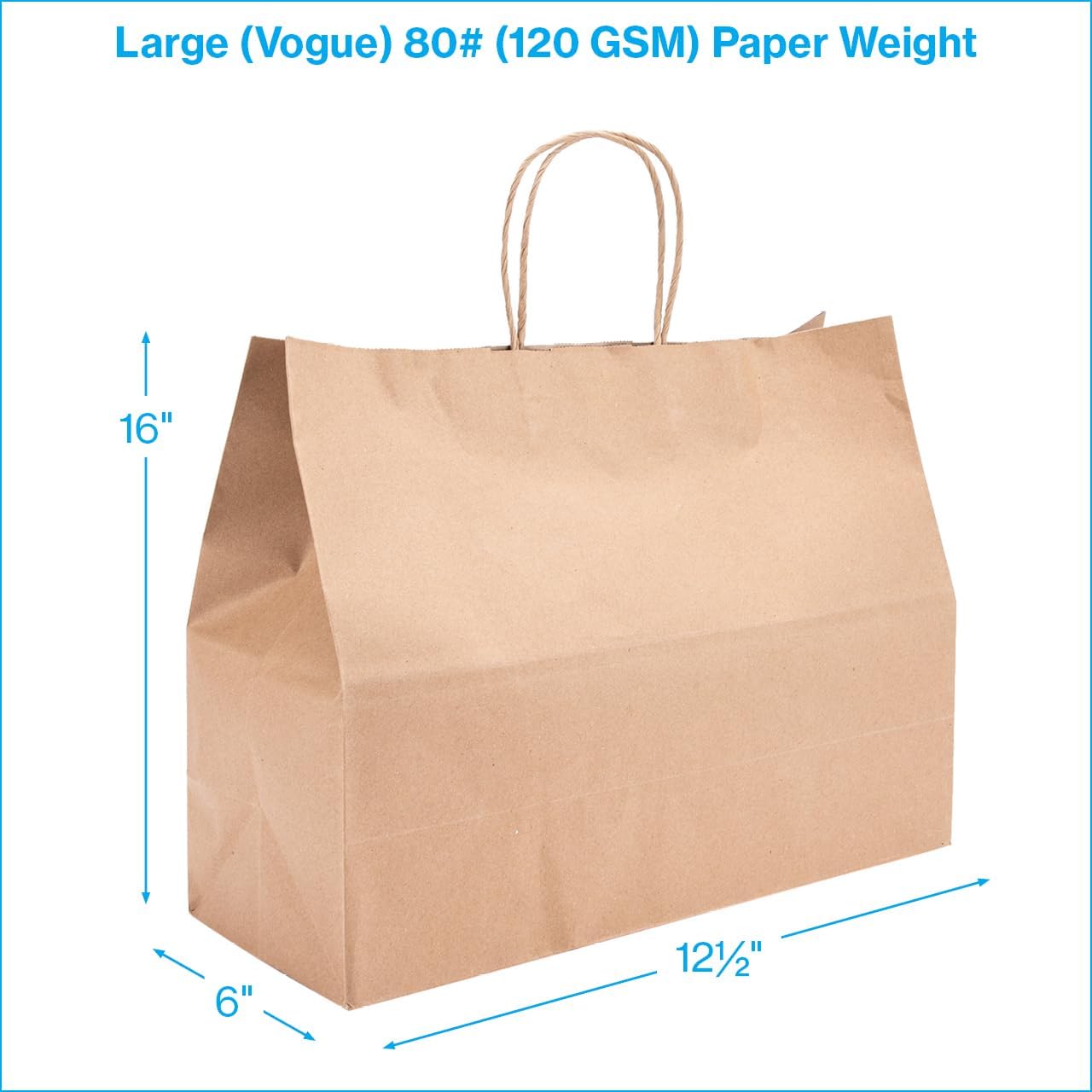 SSWBasics Brown Kraft Paper Grocery Shopping Bag - Large (16”L x 6”D x 12 ½”H) - Case of 100 - Sturdy 80# (120 GSM) Paper Weight - 100% Recyclable Gift Bags image 5