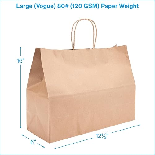 Miniatura 5 de SSWBasics Bolsa de compras de papel kraft marrón – Grande (16 pulgadas de largo x 6 pulgadas de profundidad x 12 ½ pulgadas de alto) – Caja de 100 –