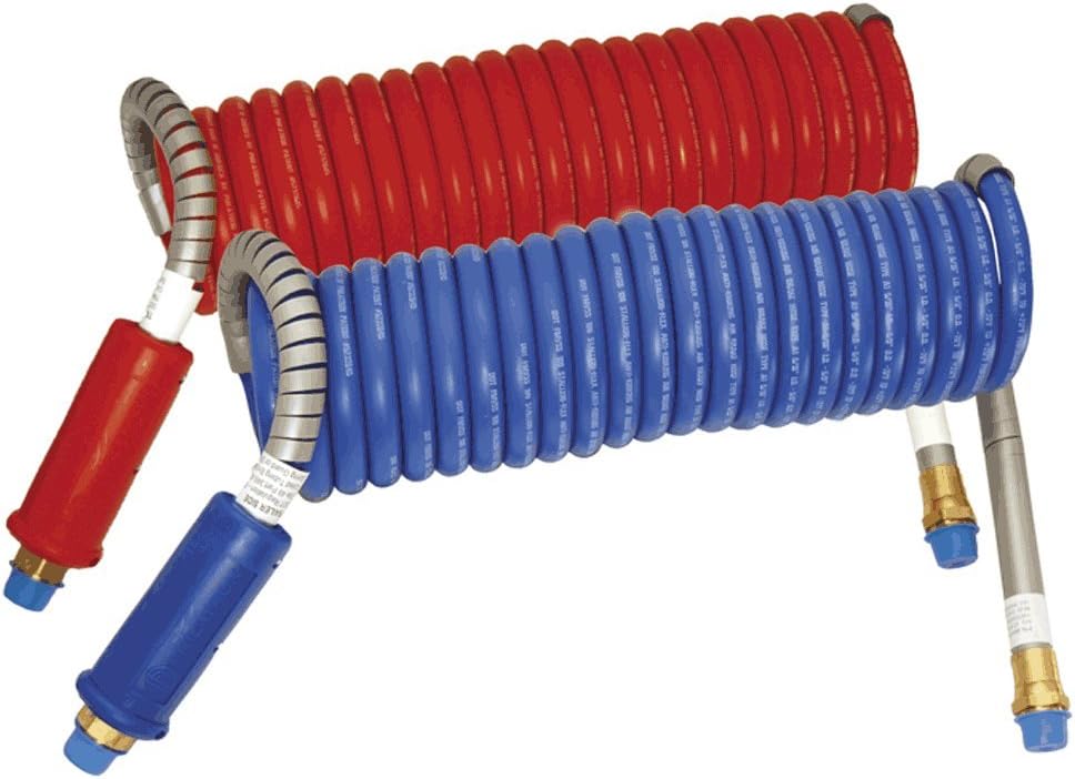 Alaskan Stallion Combo Blue & Red Power Air Lines - Coiled Air Brake Component - 1/2" Fittings - 15 ft.