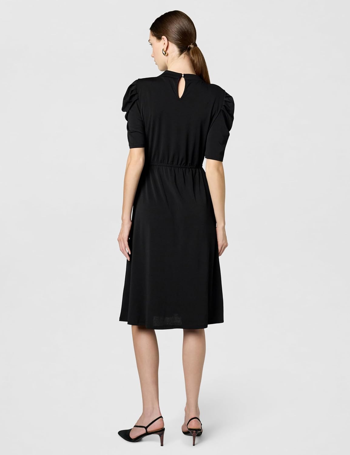Adrianna Papell Womens Solid Knit Ruffle Neck Pleated Sleeve Midi Dress - Image 3