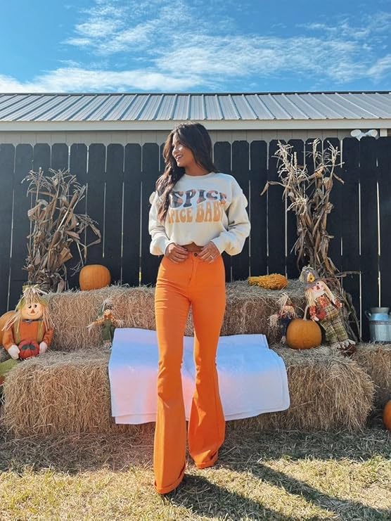 Willow Boutique High Rise Womens Jeans Flare | Stretchy Bootcut Jeans for Women | Flare Pants for Women - Orange3