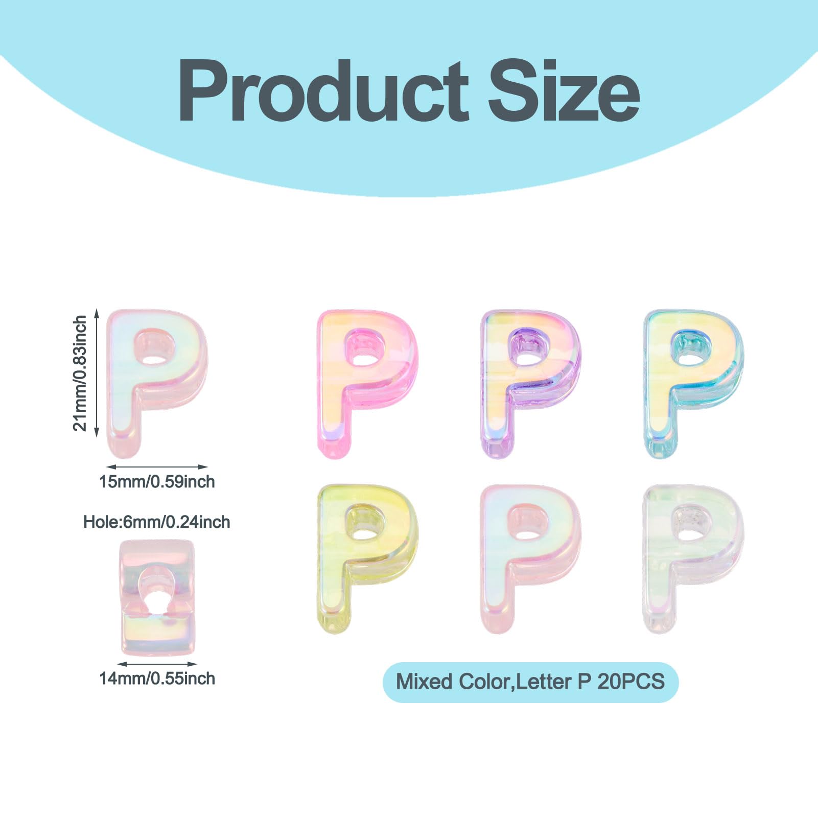 20Pcs Large Acrylic Letter Beads, Big Iridescent Letter Alphabet Beads - Image 2