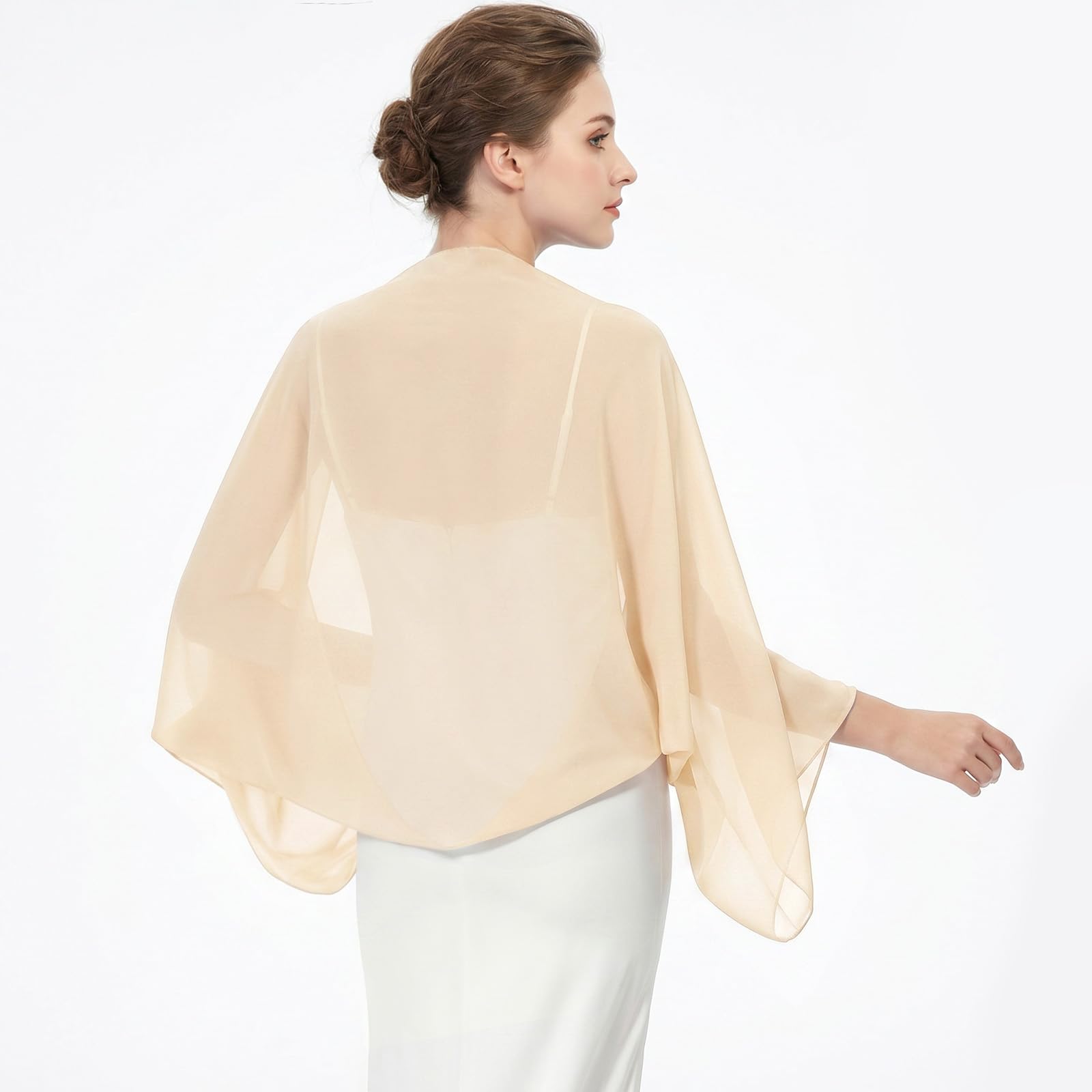 JasGood Stola Damen Festlich Chiffon Schal Sommer Eleganter Schultertuch Leicht Bolero Shrug mit Ärmel Stolan für Abendkleid Brautkleider Hochzeit