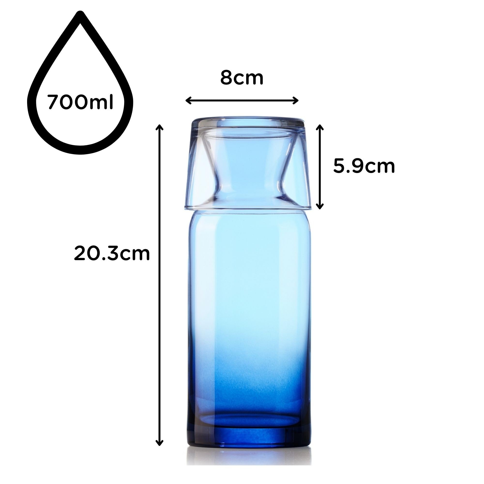 Wrenbury Blue Bedside Water Carafe and Glass Set 700ml, Nightstand and Mouthwash Decanter - Image 3
