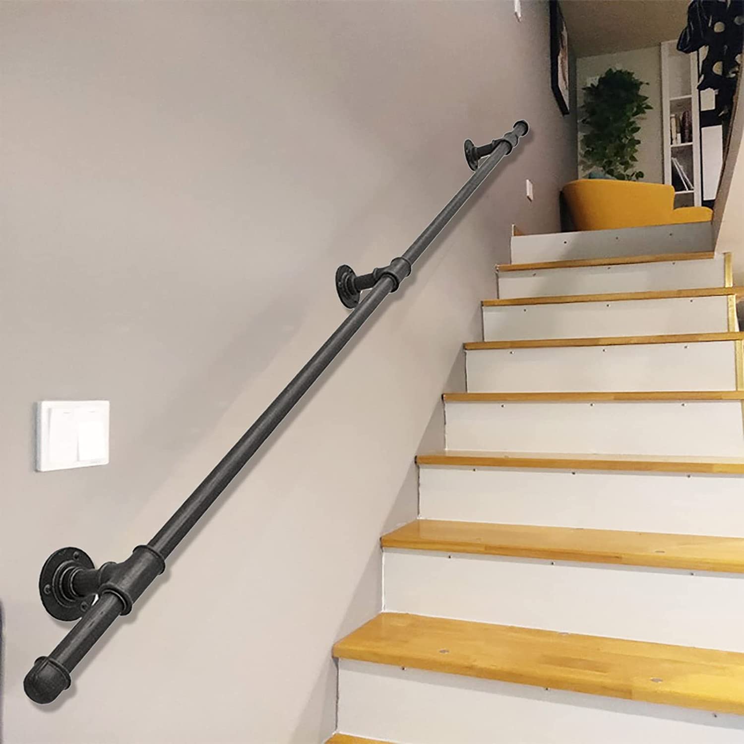 DFGHNBVC Modern Wrought Iron Stair Il Kit - 3M/3.6M/4M/5.4M Black Metal Banister For Indoor Stairs Safety Railinghand Rail For Stairway Steps,19Ft/5.7M