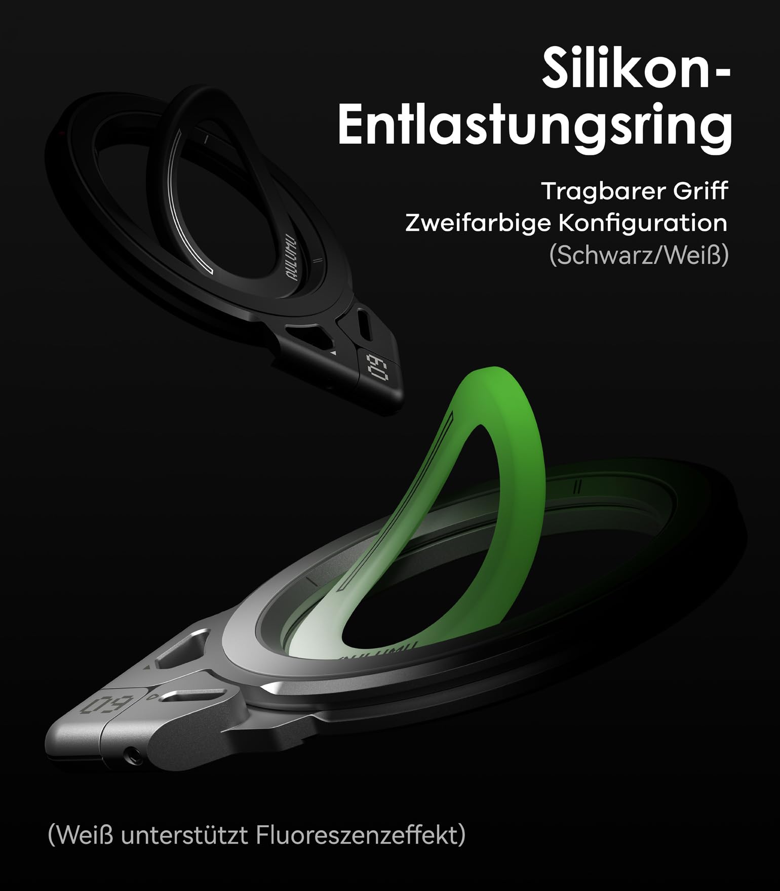 Aulumu G09 Handy Ring Halterung für MagSafe Ring 360° Drehung Handy Griff und Stand, Aluminium Doppelseitige Magnetische Fingerhalter für iPhone 17 16 15 14 Pro Max und Handyhülle für Samsung, Schwarz