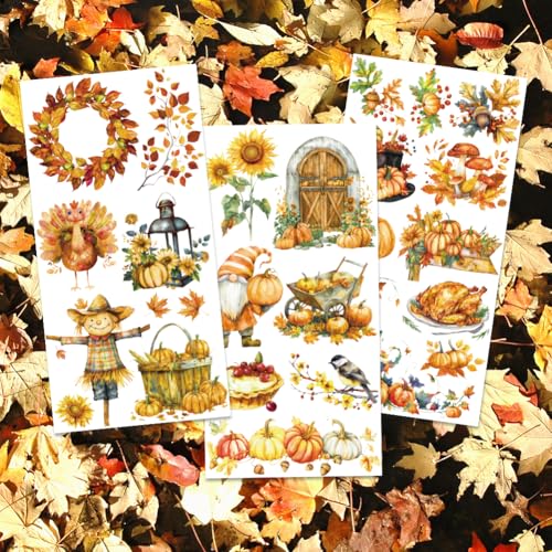 INFUNLY 3 Set Vintage Maple Leaves Rub on Transfers Decals 11.8"×5.9" Pumpkin Furniture Rub on Transfer Stickers Waterproof Sunflower Rub on Transfer Decals for Wood Furniture Scrapbooking Home Decor - Image 3