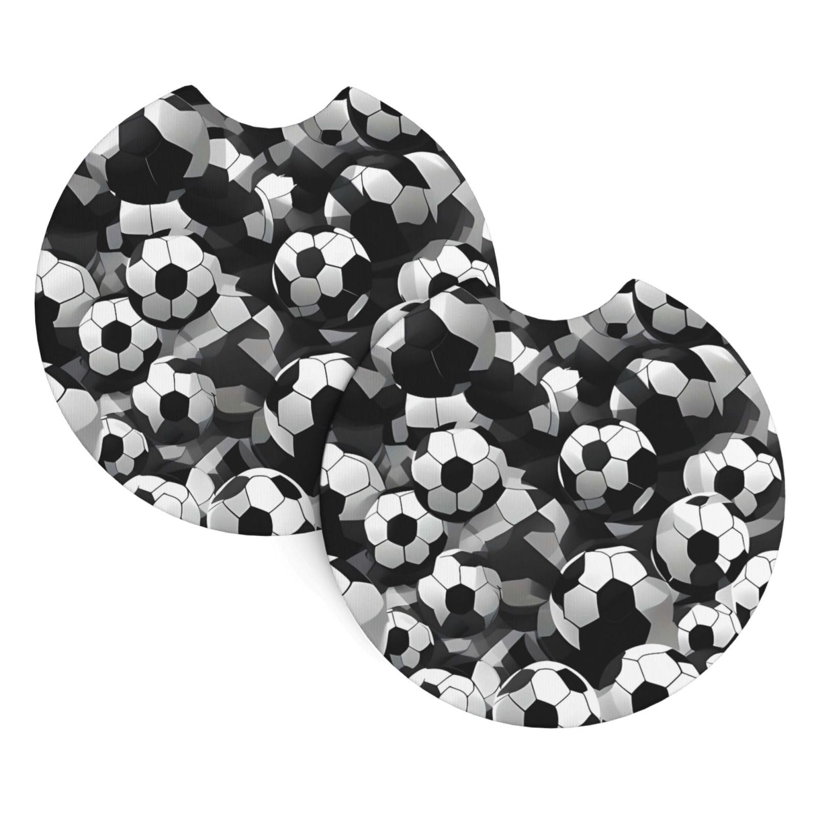 2 Pack Car Coaster for Cup Holders Black and White Soccer Ball Pattern Car Cup Coaster 2.7" Neoprene Non-Slip Automotive Cup Mat Universal Auto Car Interior Accessories for Women Men Cup Pad