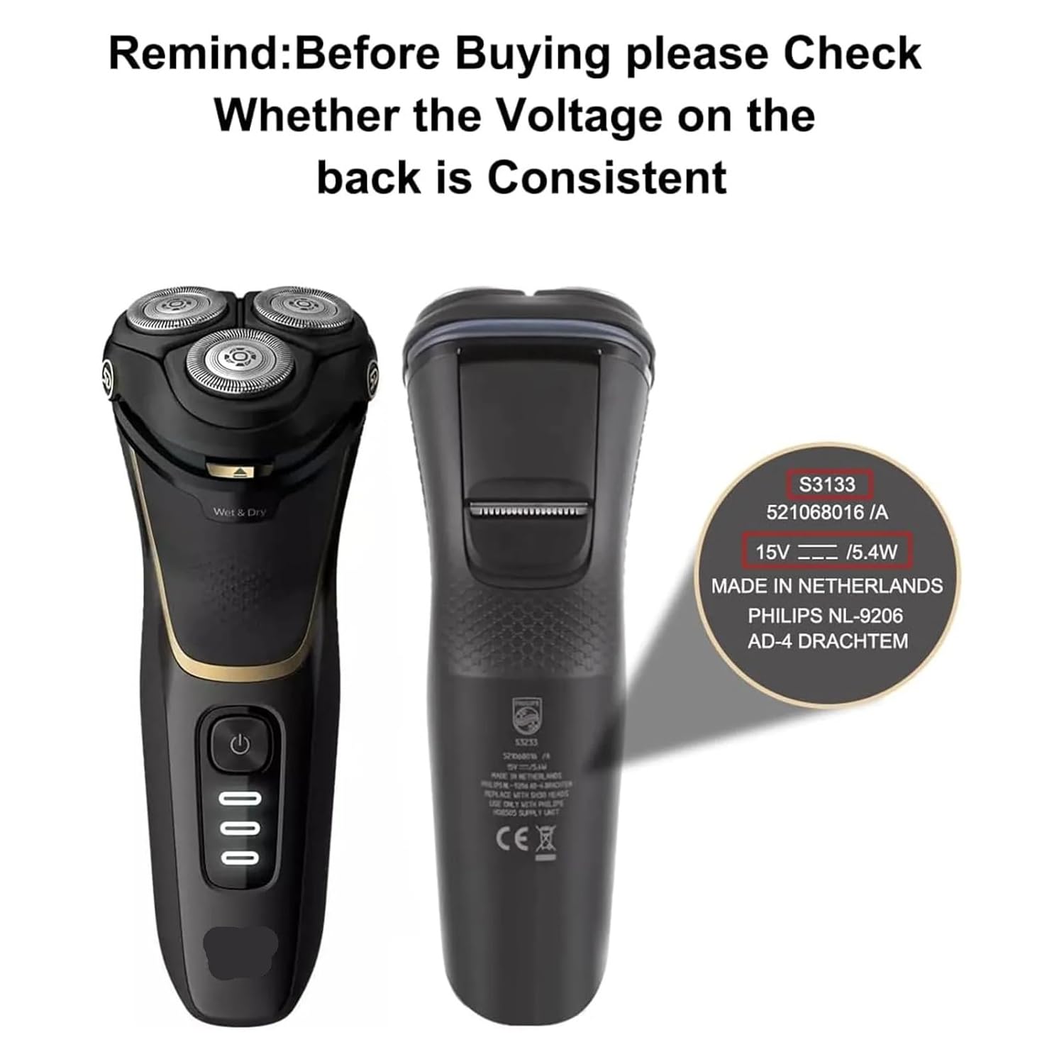 shaver charger 15V 0.5A Shaver Charger ，Compatible With Philips HQ8505, 3000, 5000, 7000, 9000 Series, S3233/52, S3333/54, S1332/41, BT5502 ，Replacement Power Adapter