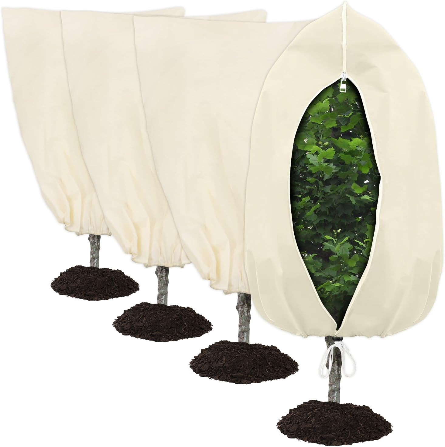 Plant Covers Freeze Protection, 4 Pack Round Frost Blankets for Outdoor Plants (71"x48") – Winter Plant Covers, 2.4oz/yd² Frost Cloth Plant Protection for Trees, Shrubs & Potted Plants (Beige) 4 PACK 48”W x 71”H Circular