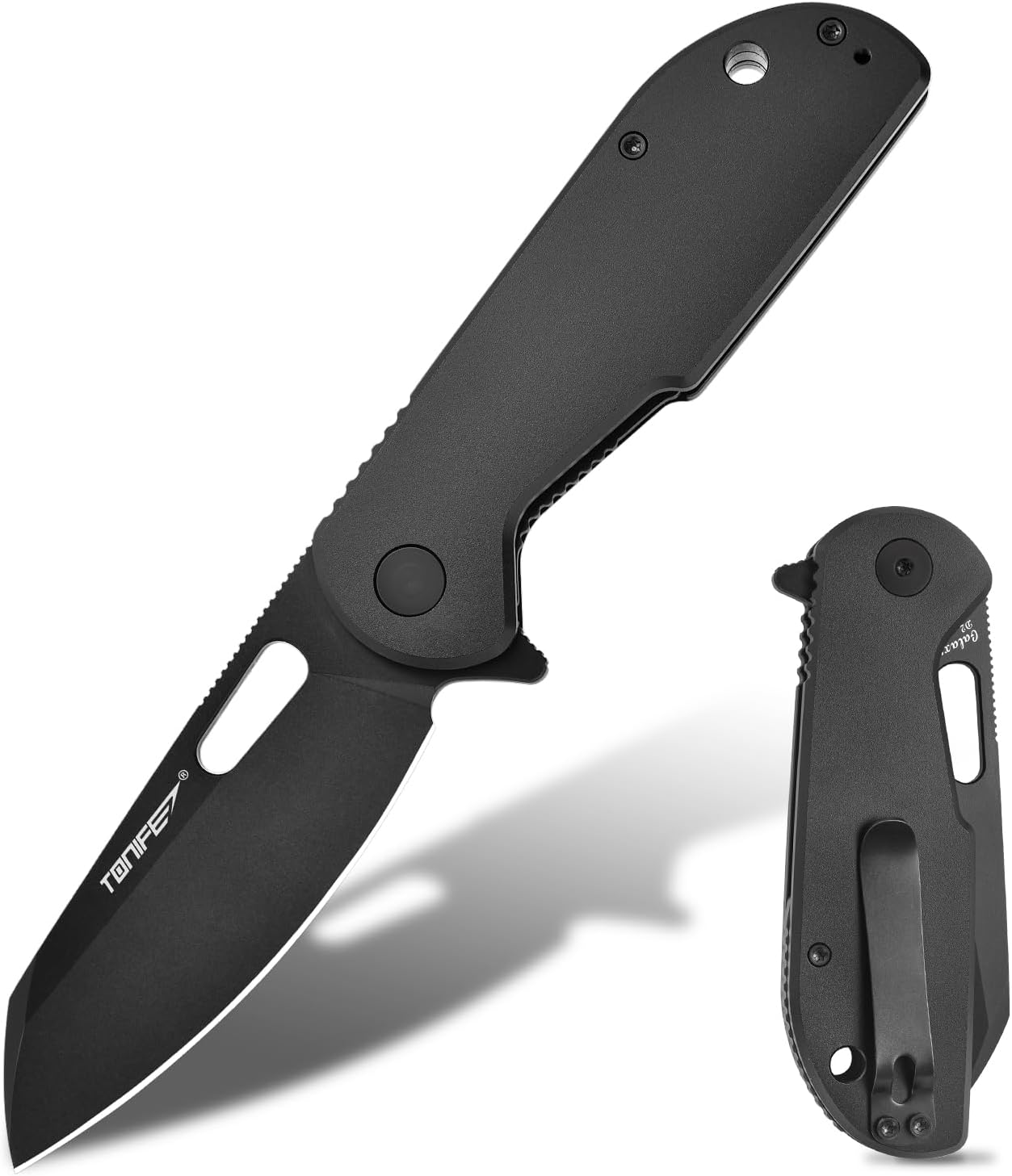 TONIFE Galaxy EDC Folding Pocket Knife with D2 Steel Blade and Aluminum Handle, Compact Outdoor Tool for Camping and Everyday Carry (Black Titanium)