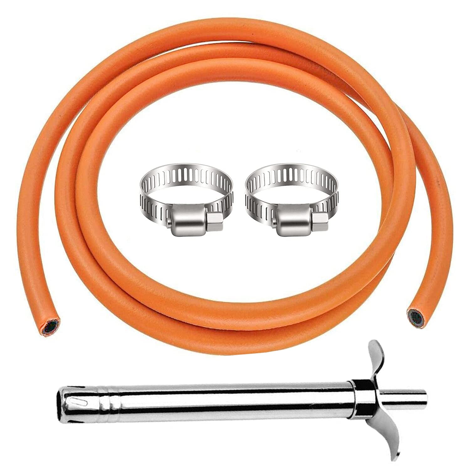 Handu Indian 4 Meter Gas Pipe with 2 Hose Clump with Lighter Super Suraksha Fine Quality ISO Certified LPG Hose Flexible Gas Pipe (Steel Wire Reinforced)
