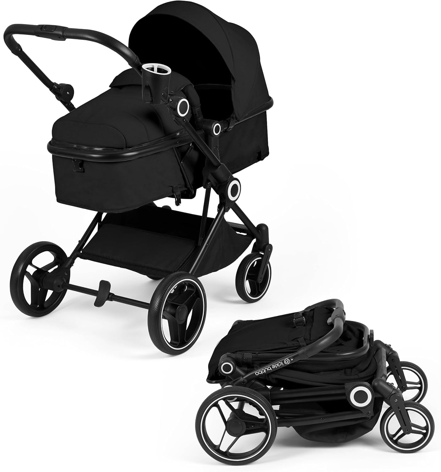 Ickle Bubba Atom 2w1 – od urodzenia do 22 kg, lekki, kompaktowy, rozkładane siedzisko, przodem i tyłem do rodzica, duży kosz, budka przeciwsłoneczna z daszkiem (Czarny)