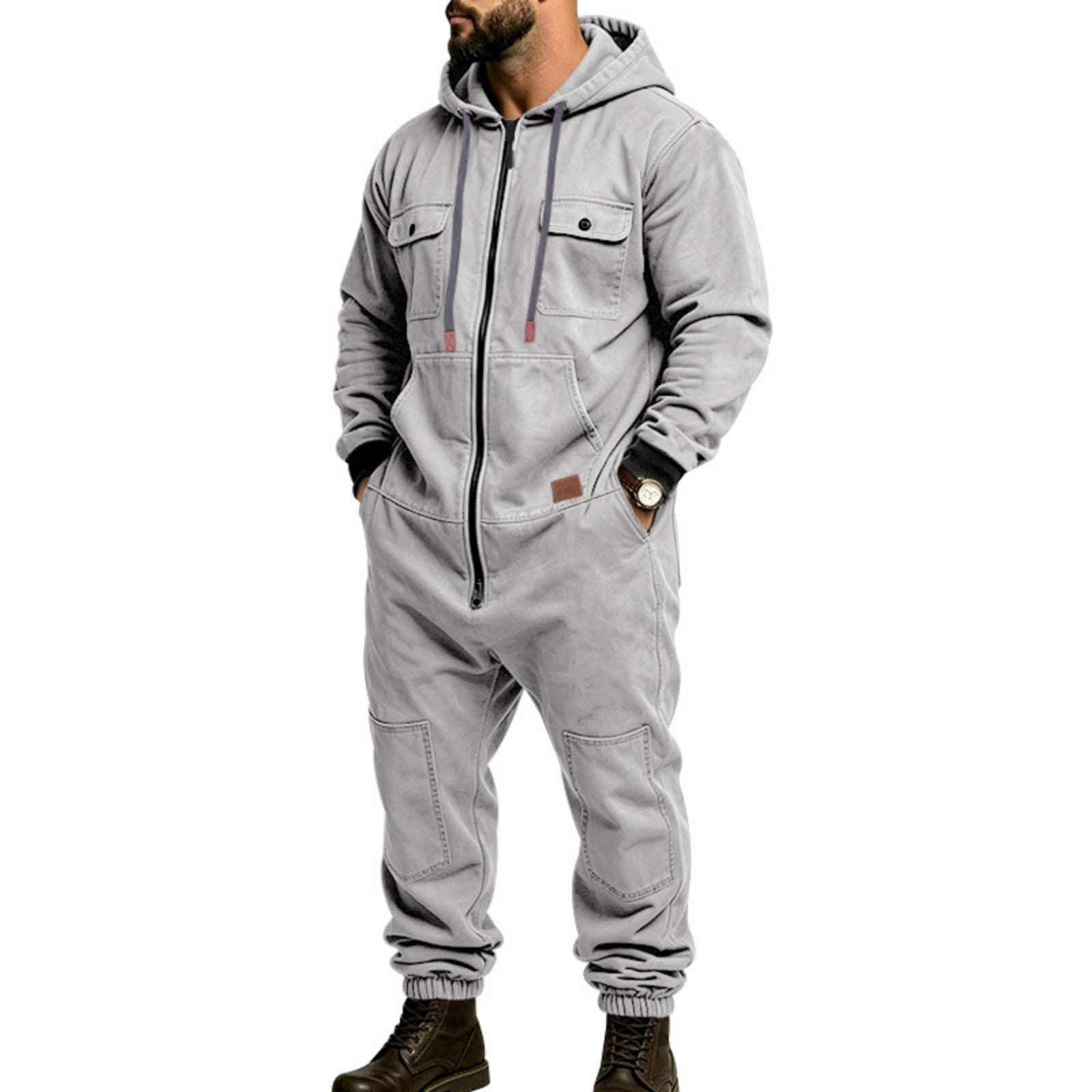 Mono de Trabajo Hombre,Jumpsuit de Estilo Cargo con Multibolsillos
