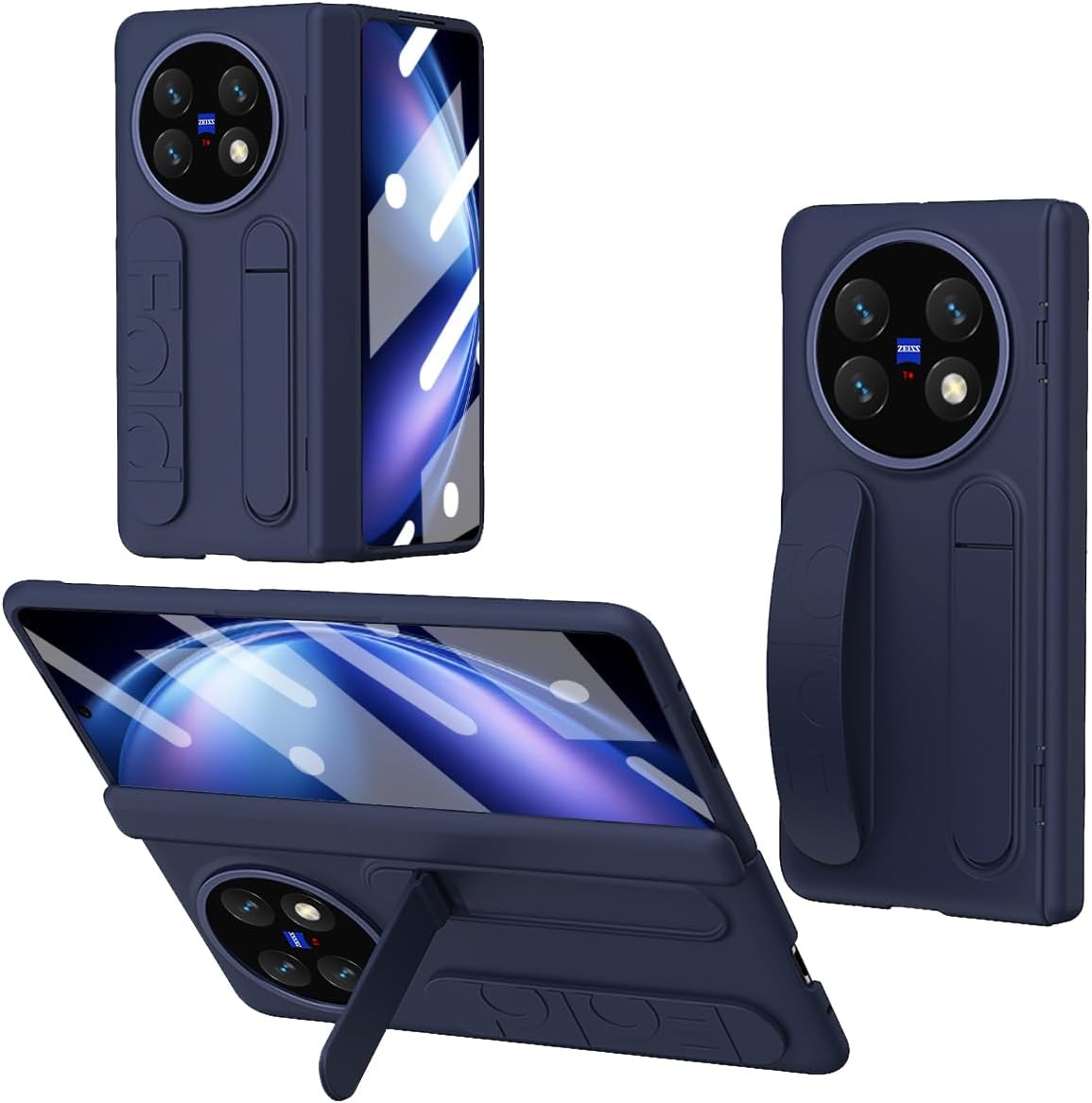 QUIETIP Stand Case Compatible with vivo X Fold 5 with Screen Protector,Shockproof Fold Protective PC Hard Bumper Cover,Blue
