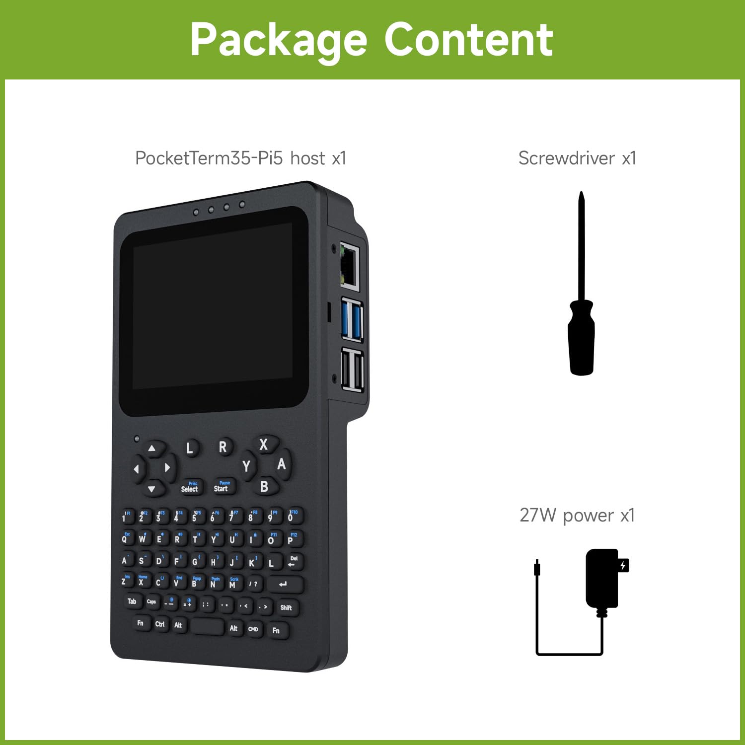 Waveshare Portable Handheld Linux Terminal with 3.5inch Touch Display, 640 × 480, Optical Bonding, Compatible with Pi 4B/5 Portable Development and Debugging Devices, PocketTerm35-Pi5 Host