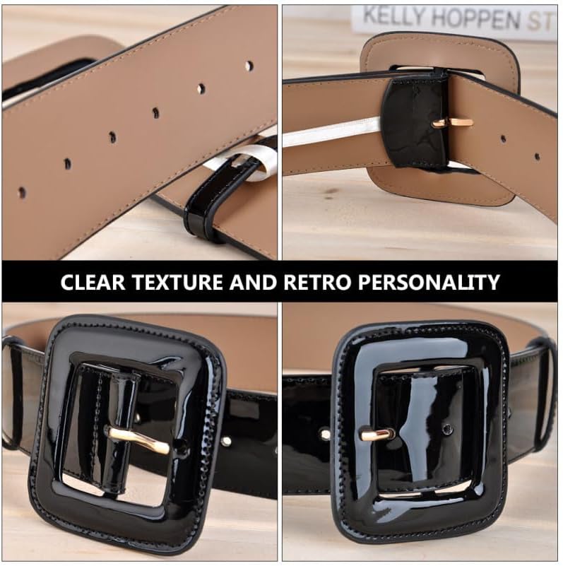 Wide Patent Leather Waist Belt for Women Adjustable Extra Wide Belt with Square Buckle Perfect for Dresses and Jeans - Image 5