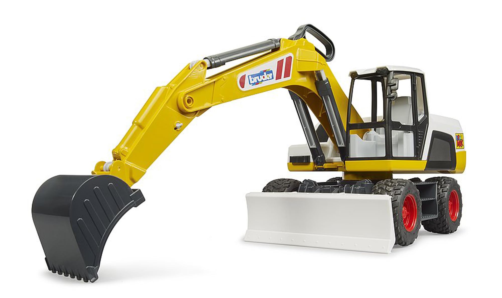 bruder 03413 - ROADMAX Pelle sur pneus | Pelleteuse jouet pour chantier, engin de chantier, jouet pour enfants à partir de 2 ans
