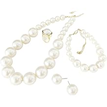 xuzhiyuan Statement Pearl Jewelry Set for Women - Includes Necklace, Bracelet, Earrings, and Ring | Colorful Faux Pearl Fashion Jewelry Set for Party, Wedding, Daily Wear