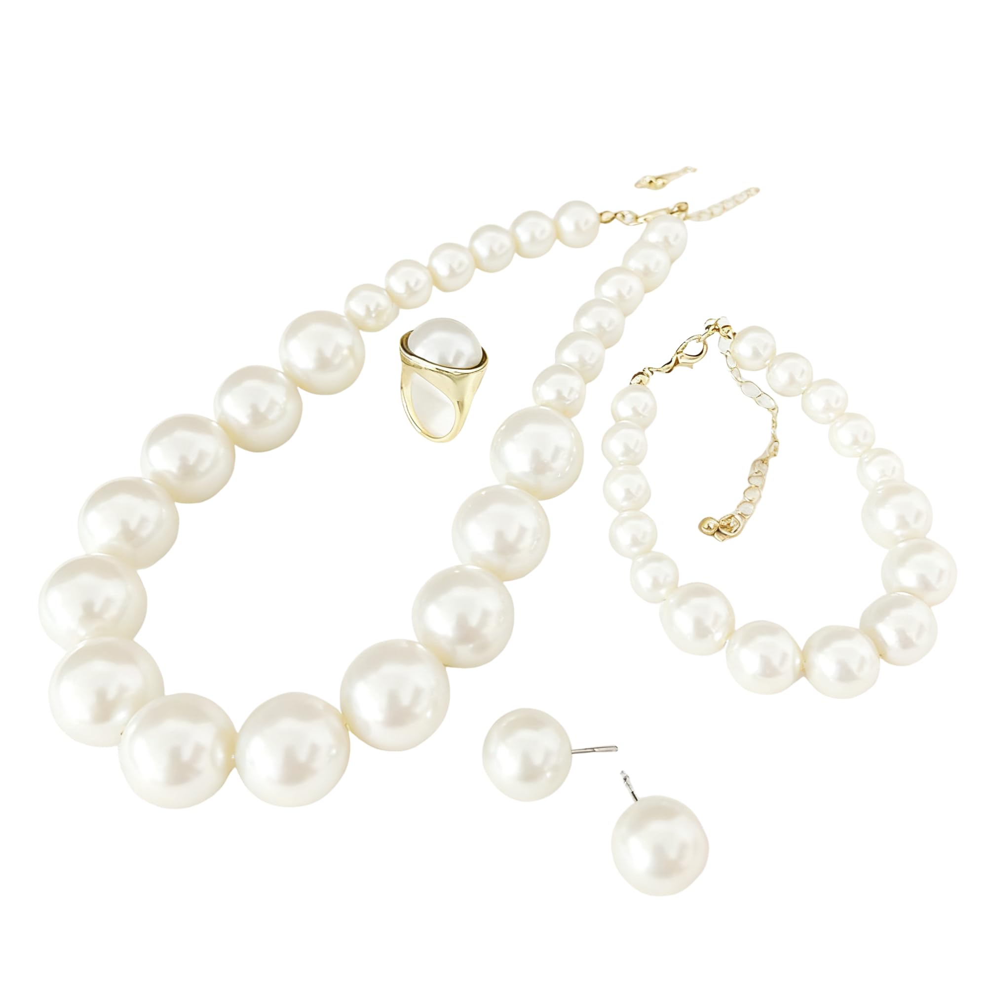 Juego de joyas de perlas para mujer con collar pulsera y aretes 2