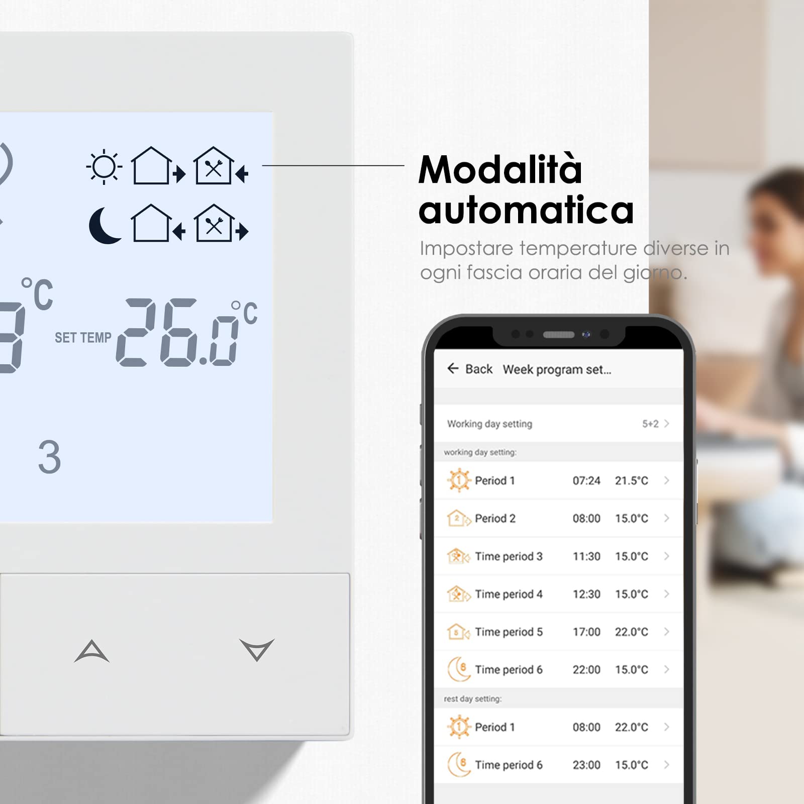 Tuya Termostato Wifi per Riscaldamento Elettrico,Intelligente Termostato Ambiente Programmabile Settimanale,Termostati Cronotermostato Compatibile con Alexa 16A TDS72-WIFI-EP