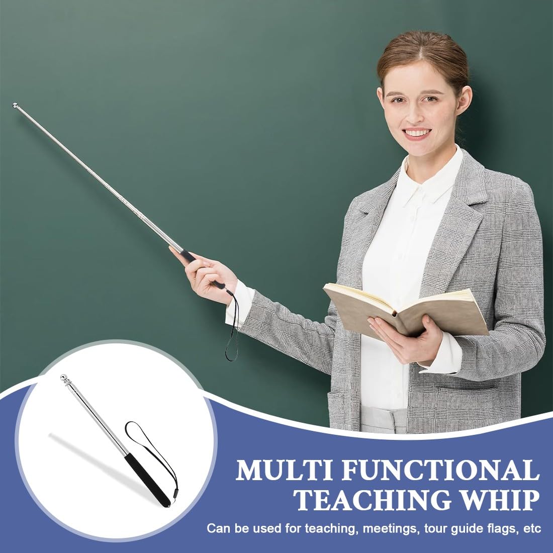 Bacchetta Telescopica Per Insegnanti - Estensibile Da 21.5 A 100 Cm - Acciaio Inox - Per Lavagne E Presentazioni - Foto 6