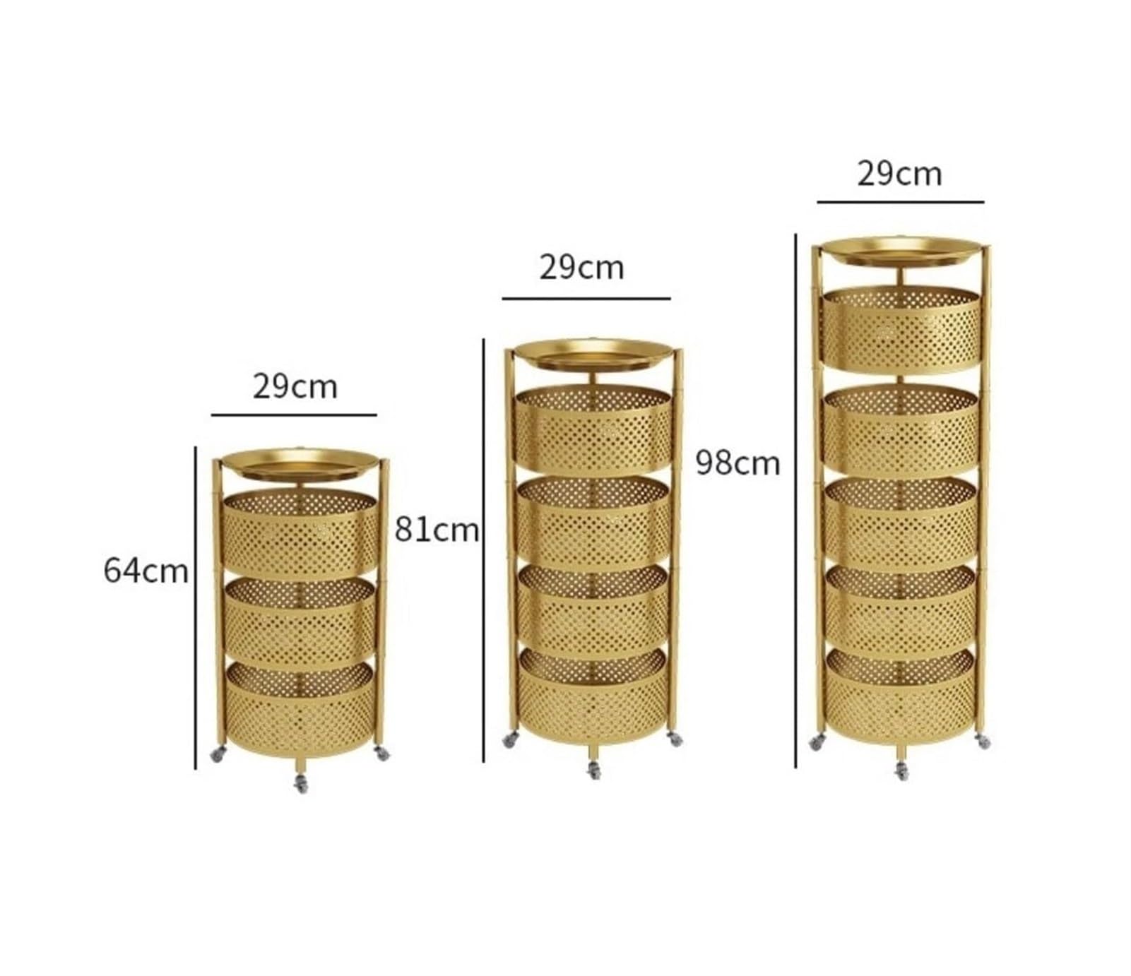Carrello di stoccaggio della cucina Carrello di stoccaggio rotondo Rotondo Rotante carrello di rotolamento con ruote Metallo Carrello di stoccaggio della cucina Rack carrello per verdure e frutta Roll