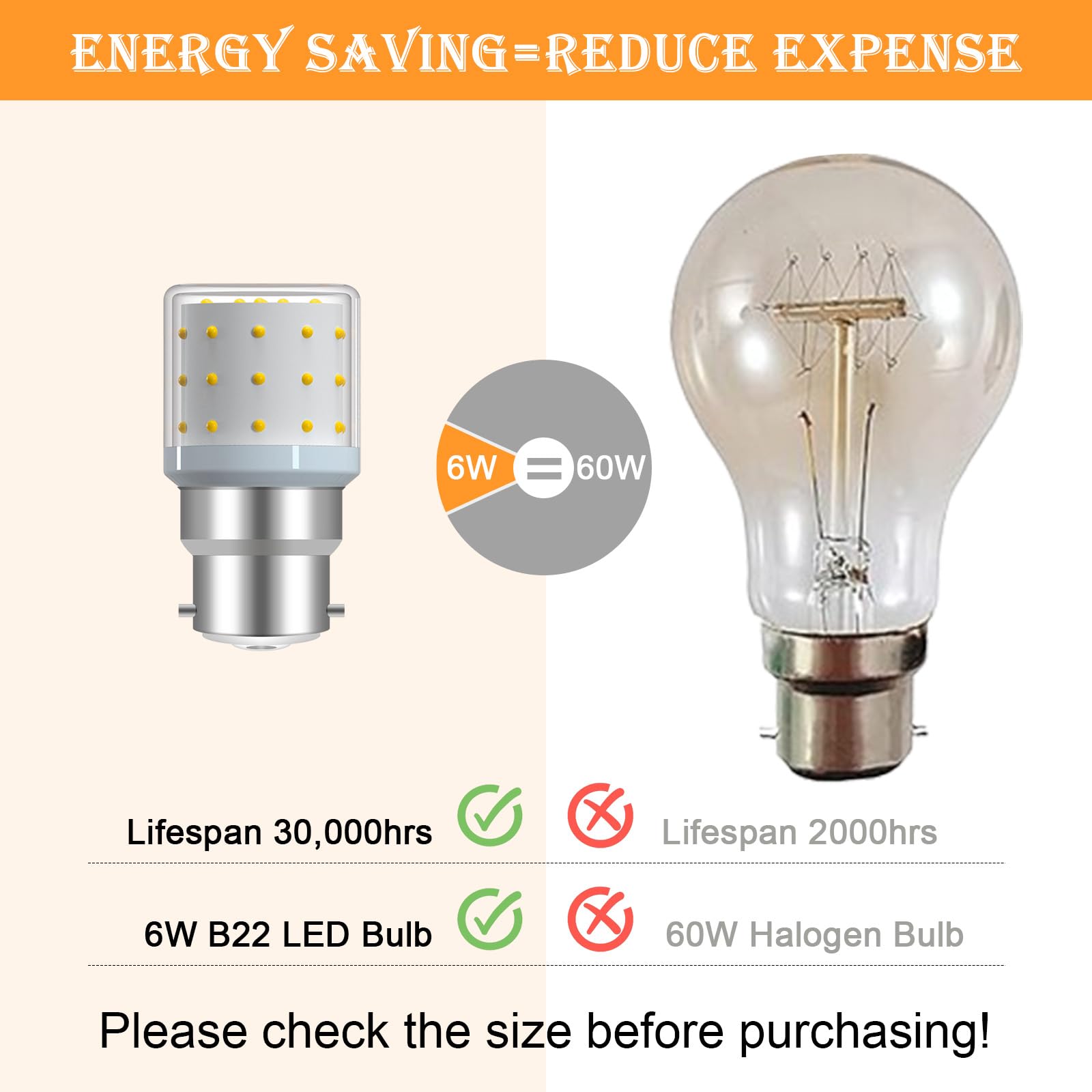 ZHENMING Bayonet Light Bulbs 80W 60W Equvialent,B22 LED Bulb 6W Warm White 2700K 800LM 100-265V Non-Dimmable Corn Light Bulbs for Chandeliers Wall Lamps - Image 3