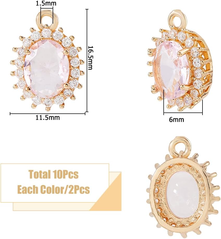 10Pcs Oval Rhinestone Charms 5 Colors Rhinestone Crystal Oval Dangle Charms Faceted Glass Ellipses Brass Pendants for Necklace Earrings Bracelets Jewelry Making DIY Crafts - Image 2