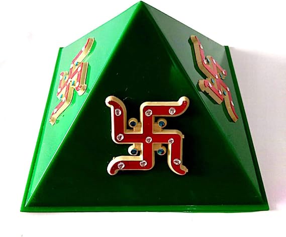Craftopia Green Vastu Feng Shui Career Education Money Growth Pyramid Yantra with 9x9 Pyra Chips Plate Energized Reiki Healing Lucky Charm for Vastu Correction Home & Office