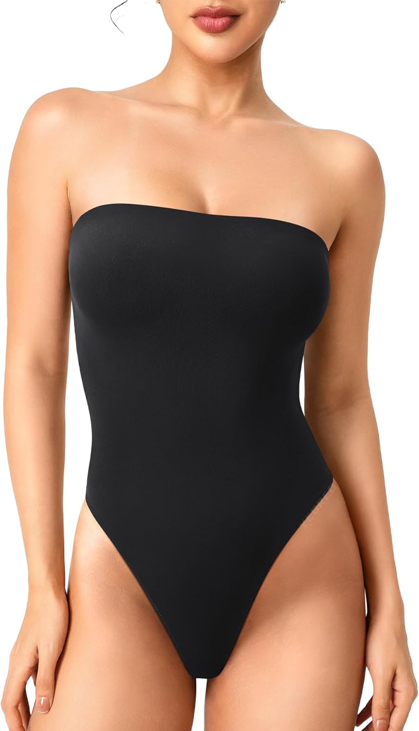 YEOREO Hyperflex Strapless Bodysuit Tube Top Off Shoulder Double Lined Thong Bodycon Slim Fit Summer Sexy Leotard - Image 5