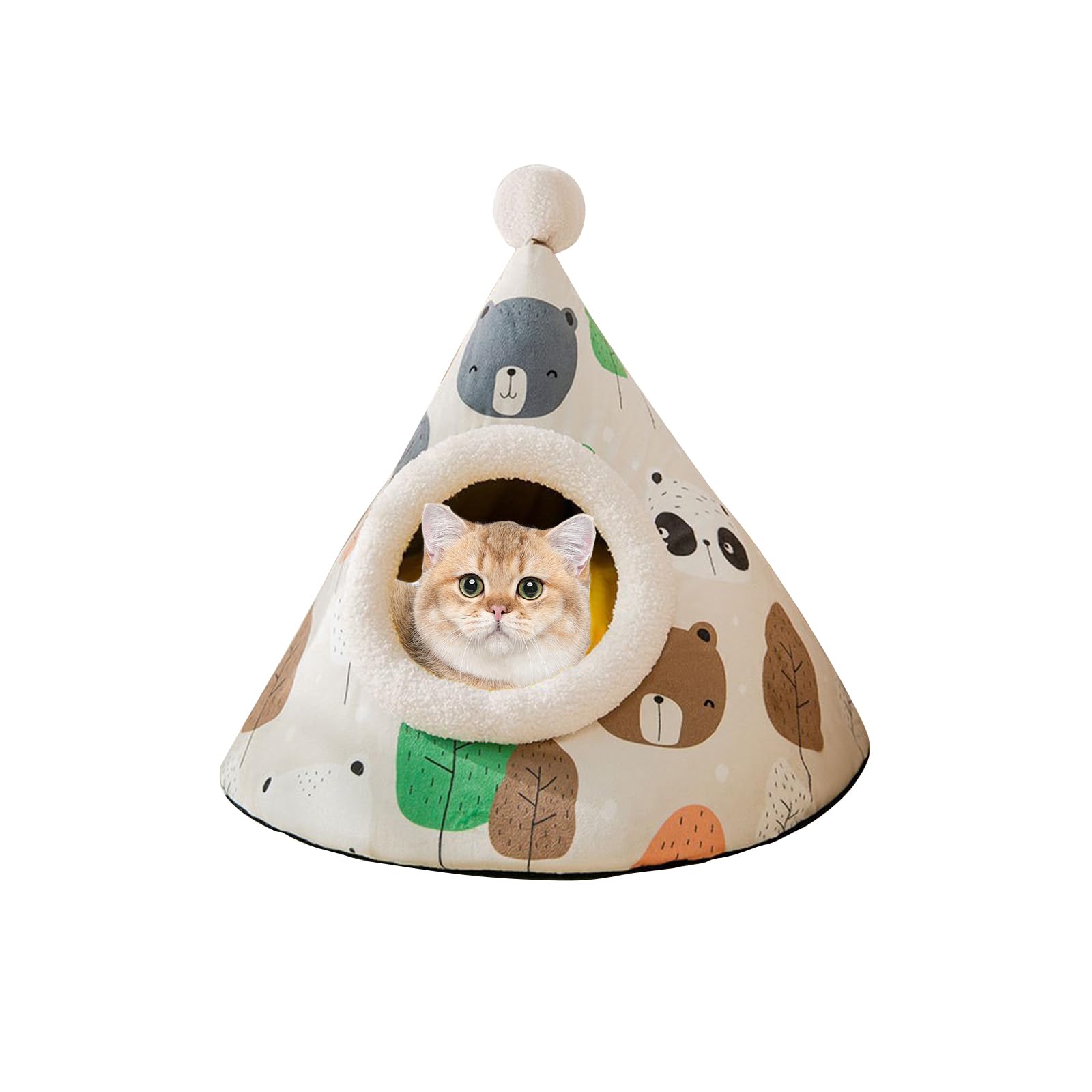 Galatée Cat Cave Bed, Comfortable Triangle Pet Teepee, Dog Igloo Tent, Cozy Nest, Soft Plush Bed, Warm Tent for Cats and Dogs (M, Grey Bear)