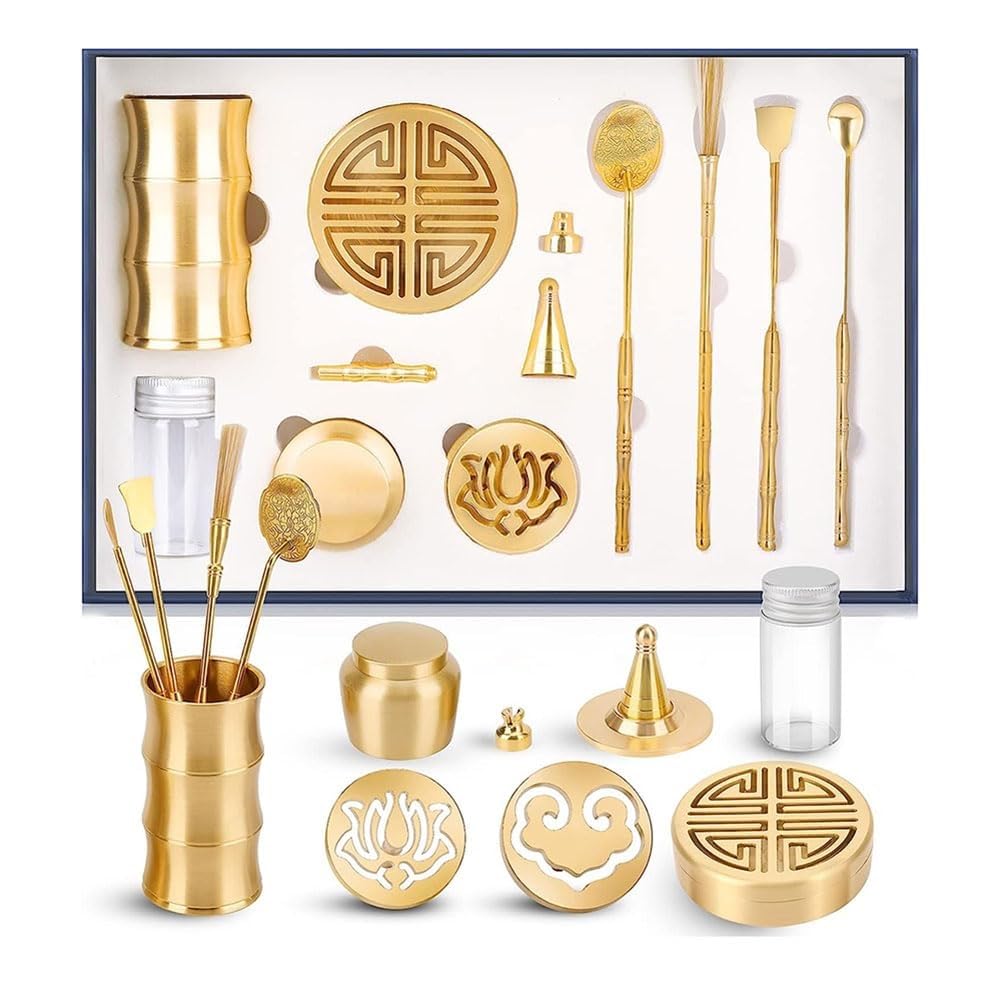 Räucherstäbchen-Set aus Messing, 12-teiliges Set mit Löffel, Schaufel, Pinsel, Brenner und Pulverbehälter, Raumduft-Zubehör für Yoga, Meditation und Handwerk