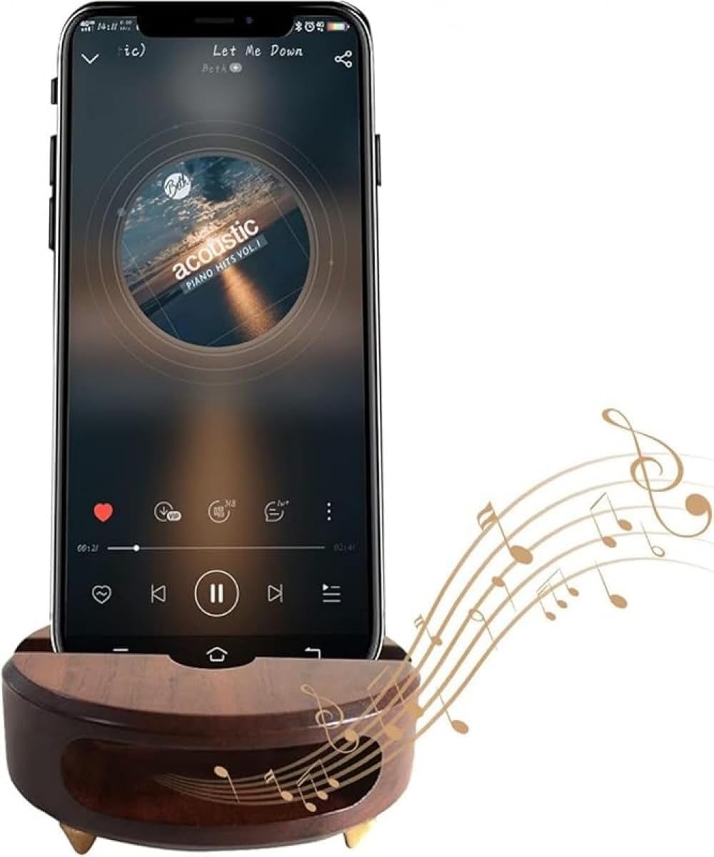 天然木製 スマホ用パッシブスピーカー スタンド一体型 ポータブル 拡声 電源不要 iPhone/Android対応 屋外・キャンプ・