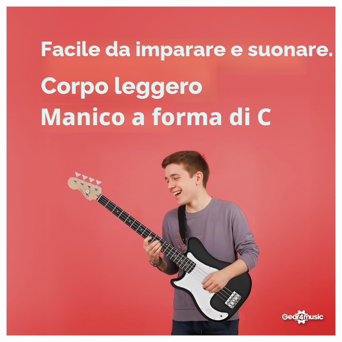 VISIONSTRING Kit Basso Elettrico 3/4 Mancino con Ampli 10W e Accessori | Per Bambini e Principianti, Manico a C, Doppio Cutaway, Ampli 10W, Borsa, Tracolla, Plettri e Accordatore Inclusi