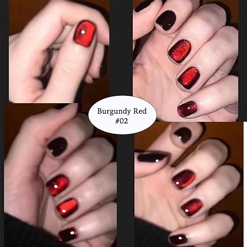 Miniatura 4 de Esmalte de gel magnético Cat Eye (A01-rojo sangre y rojo oscuro)