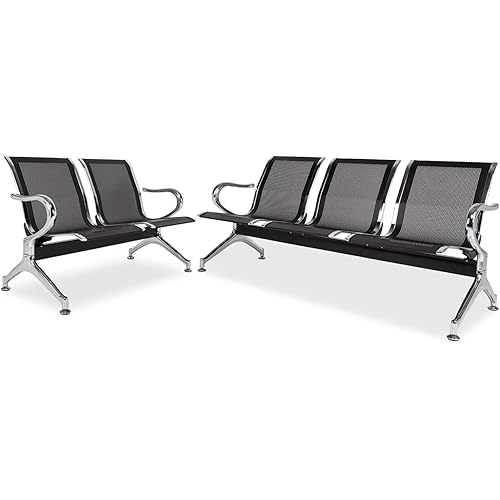 kinbor Waiting Room Chairs - Durable Black Reception Bench with Armrests, 5-Seat Office Reception Guest Chairs for Office, Hospital, Airport, Bank & Lobby​