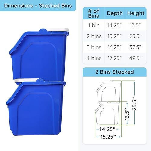 Miniatura 6 de Recycling Rules Contenedor apilable de reciclaje de 6 galones en azul ecológico sin BPA práctico reciclador con asa paquete de 3 con calcomanías