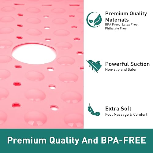 Miniatura 6 de Tapete de ducha cuadrado rosa grande antideslizante de 27 x 27 pulgadas, tapete de baño suave para suelo de ducha interior, tapete de ducha