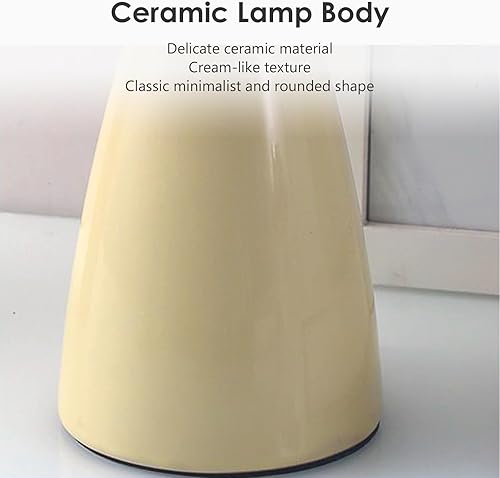 Miniatura 8 de Linda lámpara de mesa pequeña con estilo, pantalla de tela plisada, base de cerámica, luz ajustable en color y brillo, segura con alimentación USB