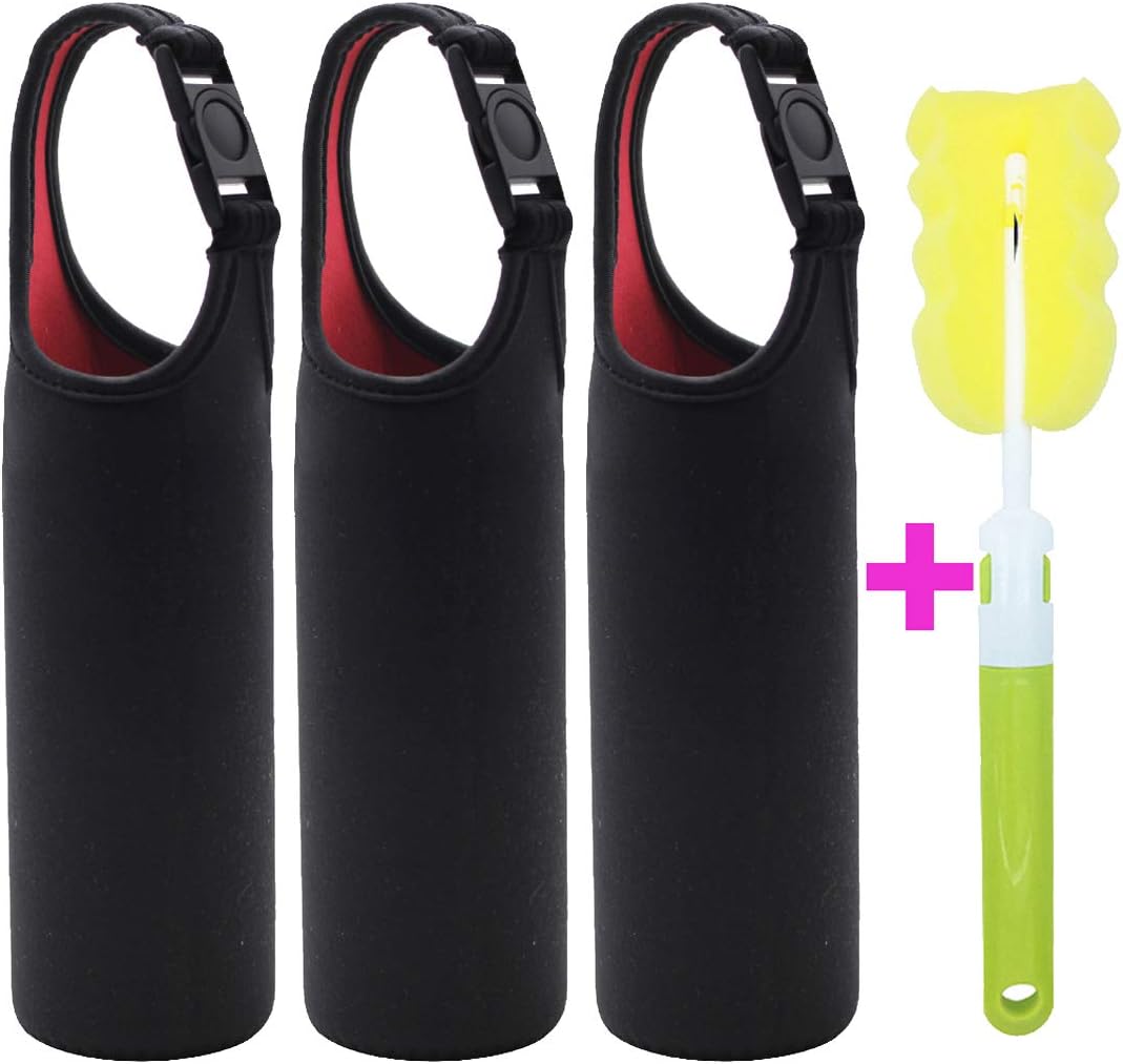 3 Pack 16 oz - 21 oz Neoprene Water Bottle Sleeve 16.9oz Portable Bottle Cooler Cover Holder Strap for Outdoor
