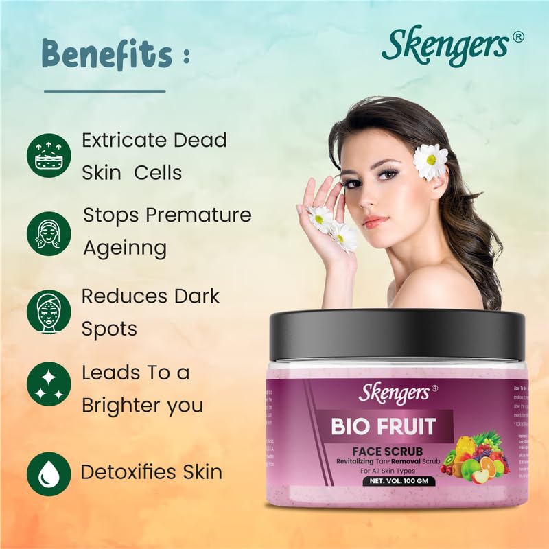 Image of Biofruit Natural Skin Care Scrub for Glowing Skin Removes Dirt Oil and Impurities Suitable for All Skin Types for Smooth Skin 100GM