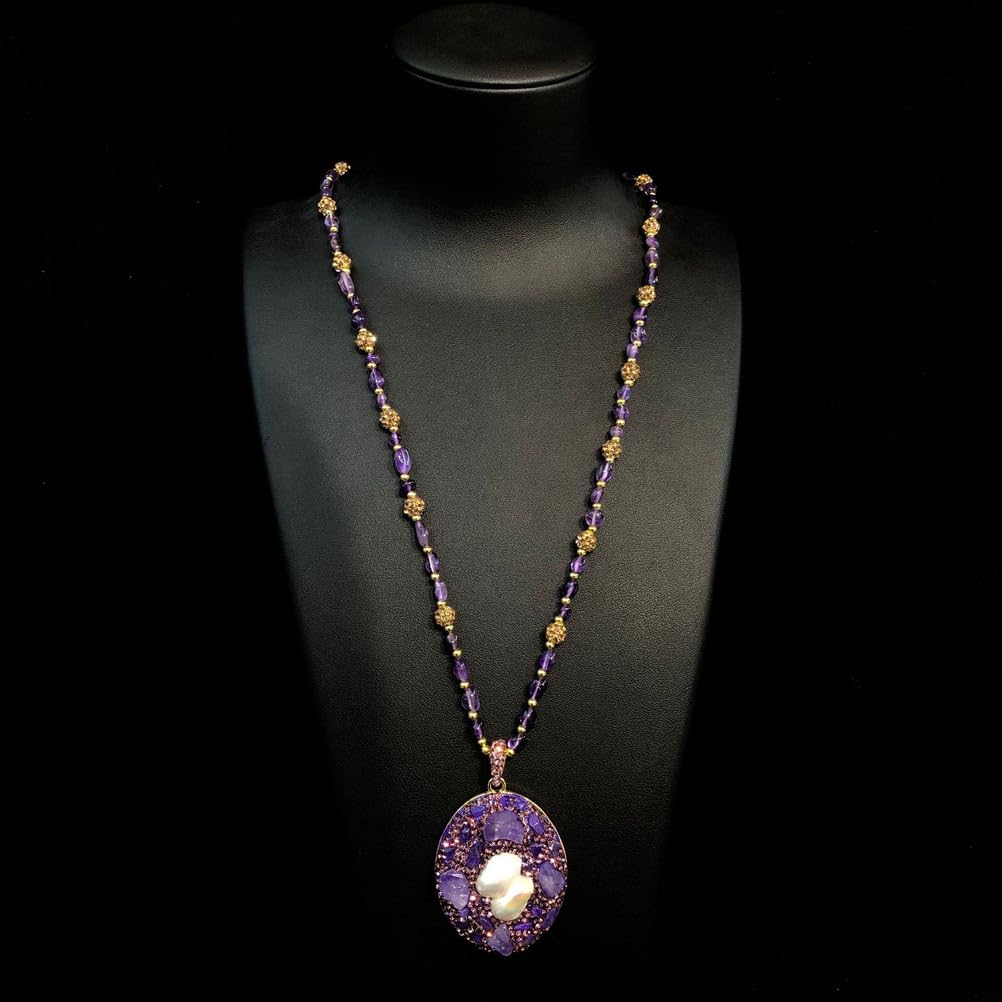 Collar de Amatista para Mujer, Colgante de Cristal Morado Natural para protección, energía Espiritual, Enfoque Tranquilo, meditación de Equilibrio de Chakras, Elegante Regalo