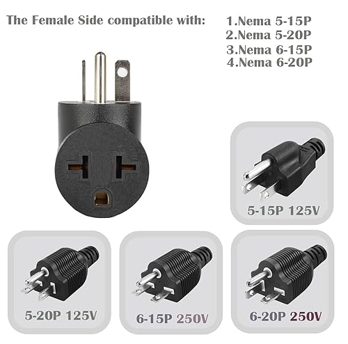 Miniatura 5 de Adaptador de corriente en ángulo derecho, adaptador de corriente de ángulo descendente, ángulo Nema 5-20P macho a 5-20R hembra, adaptador de CA