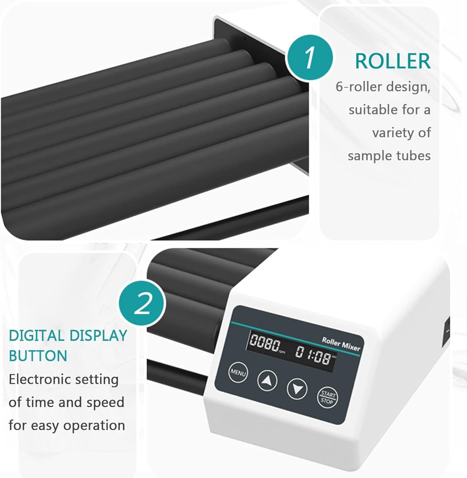 Mezclador De Rodillos Ajustable con Velocidad De Pantalla Digital, Mezclador De 6 Rodillos De Laboratorio, para Tubos De 6 a 34 Mm De Diámetro, Utilizado En Experimentos Médicos, Escuelas