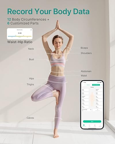 Miniatura 4 de FITINDEX - Báscula inteligente y cinta métrica, báscula digital de baño y cinta métrica corporal que se sincroniza con la aplicación, báscula de
