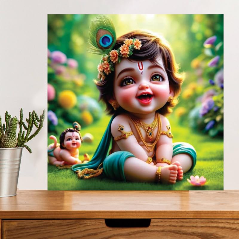 Image of British Terminal Cute little Bal Gopal Baby God Krishna| Kanha Ji | Laddu Lord Makhan Chor Painting Religious Poster for Pregnant Women for wall (matt thin vinyl,sticker,multicolor,unframed)| bj67