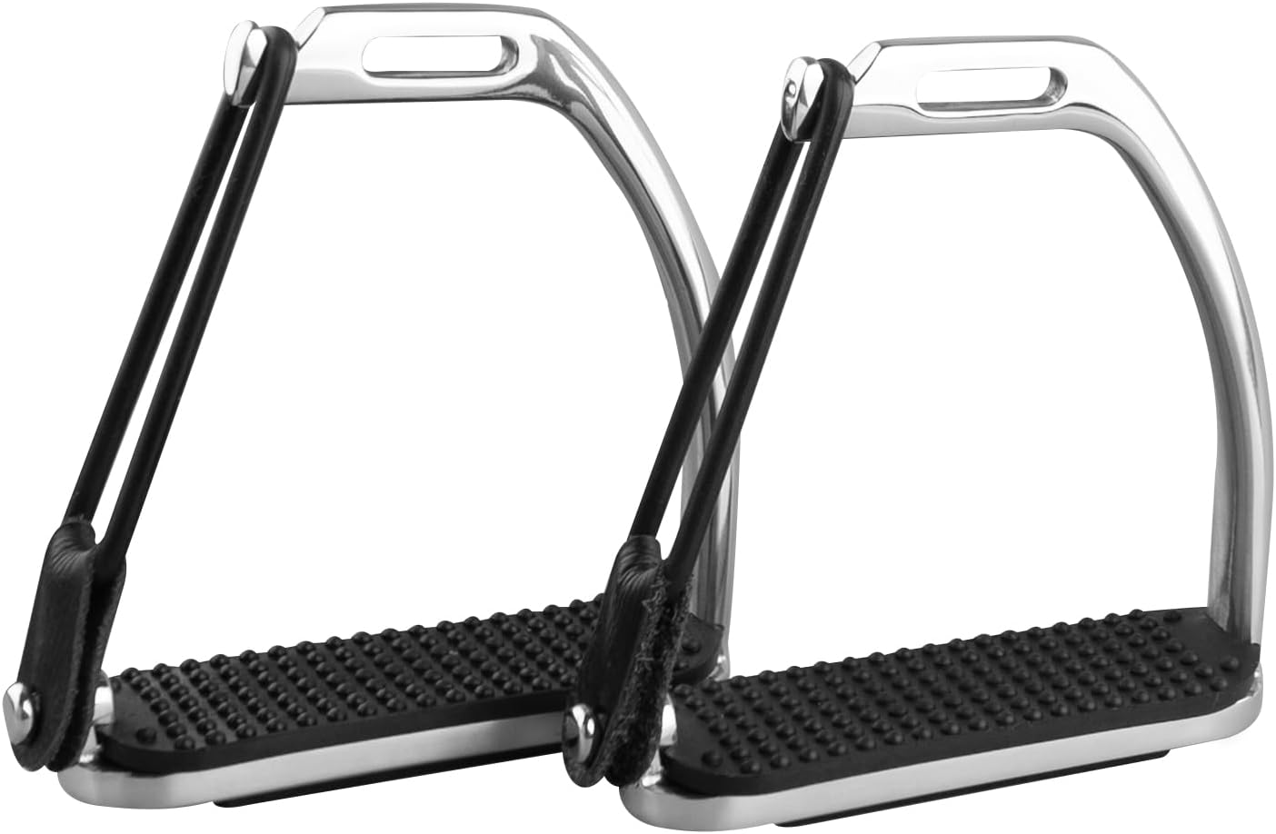 Safety Horse Riding Stirrups 1 Pair, Silver Polish Stainless Steel Stirrups with Treads, Equestrian Safety Stirrups for Adult