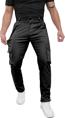Miniatura 2 de ALLELMS Pantalones cargo para hombre, ajuste clásico, elásticos, ligeros, casuales para hombre