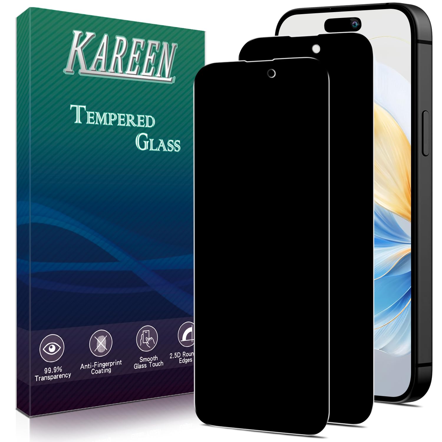 Photo 1 of **UNTESTED**
KAREEN 2-Pack Privacy Screen Protector For iPhone 15, iPhone 15 Pro 6.1-Inch Anti Spy Private Tempered Glass Film, 9H Hardness, Easy to Install, Bubble Free, Case Friendly